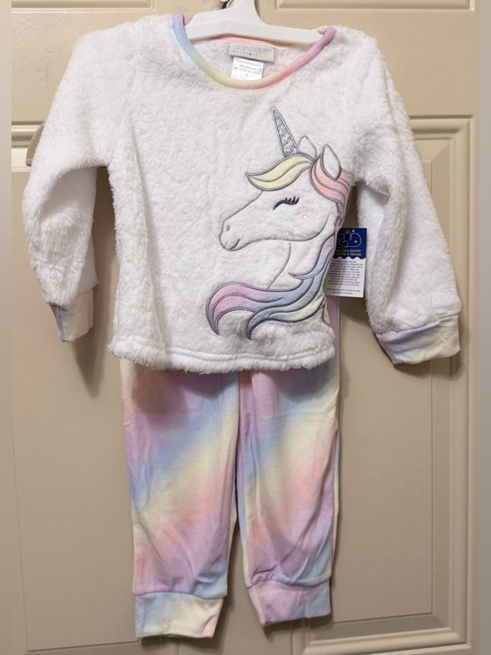 Saint Eve Soft Fleece Kids Pajamas in Pastels with Unicorn Appliqué Size 3T